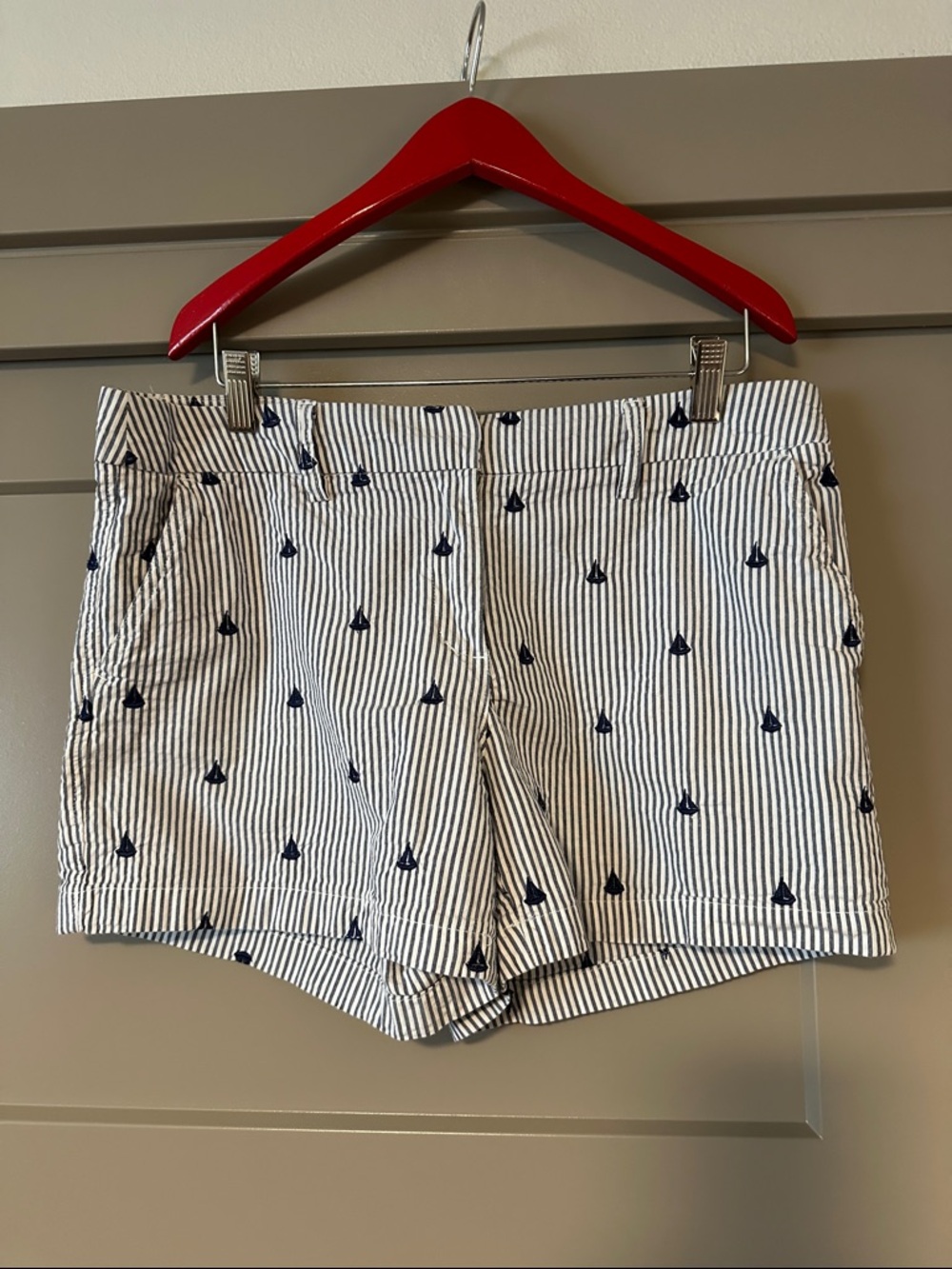 British Khaki Navy and White Striped Embroidered Sail Shorts